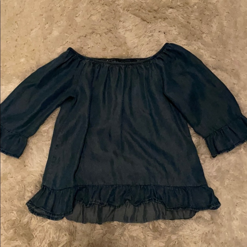 Soft denim shirt with ruffles